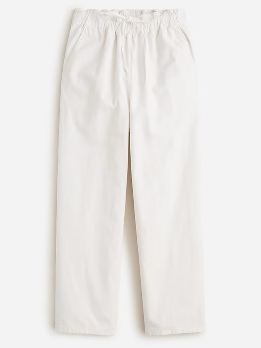 J. Crew Drawstring Wide Leg Pant Crop Cotton Blend Size Xs White Beach Summer